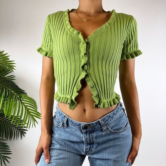 Women's Y2K Style Green Cottagecore Soft Girl Coquette Fairy Crop Top /Sz: S - Picture 3 of 3